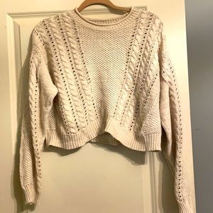 Forever 21 Cream Crochet Cropped Sweater